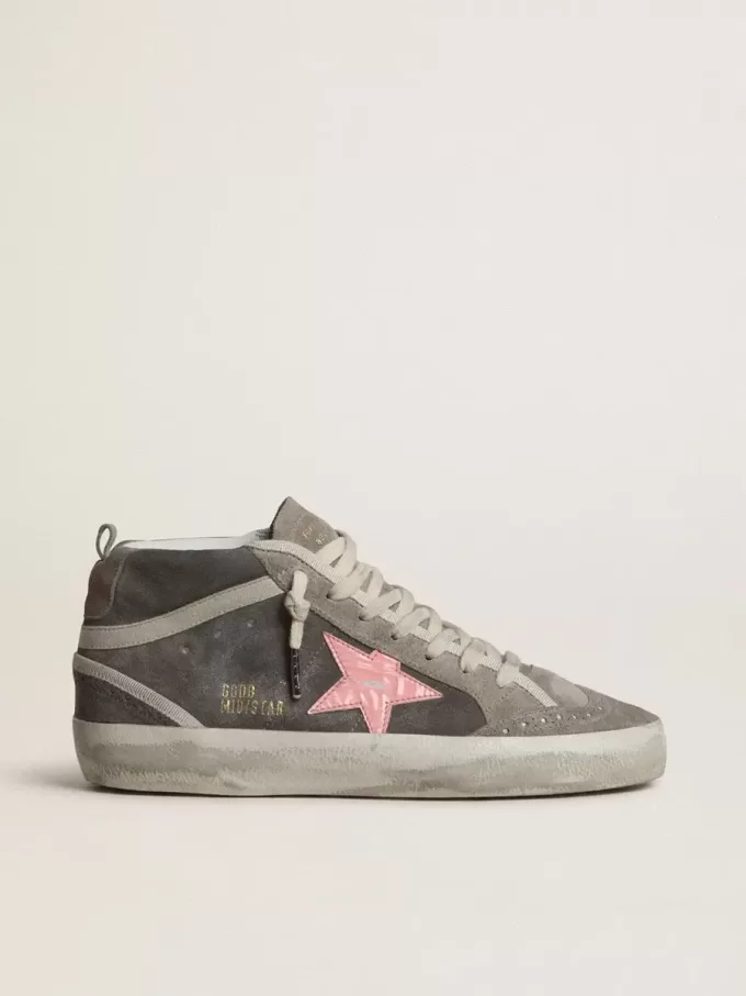Mid Star für Damen aus grauem Wildleder mit rosa laminiertem Lederstern