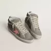 Mid Star für Damen aus grauem Wildleder mit rosa laminiertem Lederstern