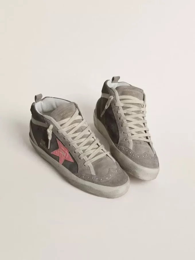 Mid Star für Damen aus grauem Wildleder mit rosa laminiertem Lederstern