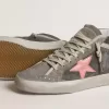 Mid Star für Damen aus grauem Wildleder mit rosa laminiertem Lederstern