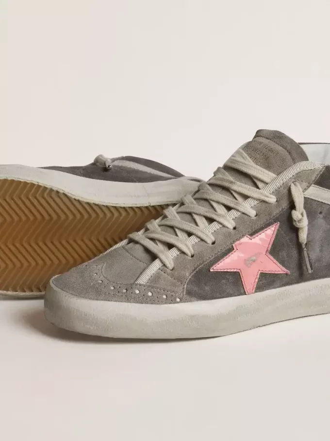 Mid Star für Damen aus grauem Wildleder mit rosa laminiertem Lederstern