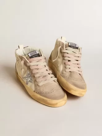 Mid Star für Damen aus Nappaleder mit Blumenstickerei und silbernem Glitzerstern