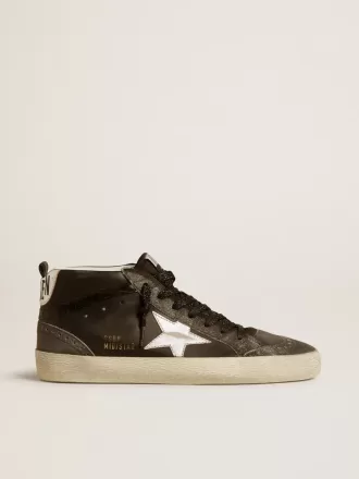 Mid Star für Damen aus schwarzem Leder mit silbermetallischem Lederstern