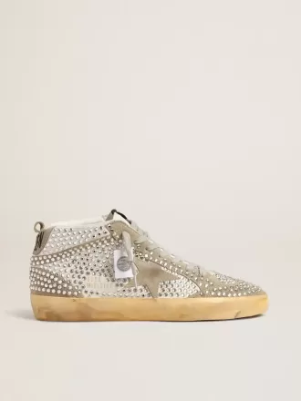Mid Star für Damen aus weißem und taubengrauem Wildleder mit Swarovski-Kristallen