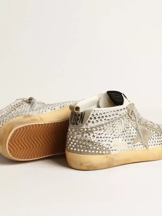 Mid Star für Damen aus weißem und taubengrauem Wildleder mit Swarovski-Kristallen