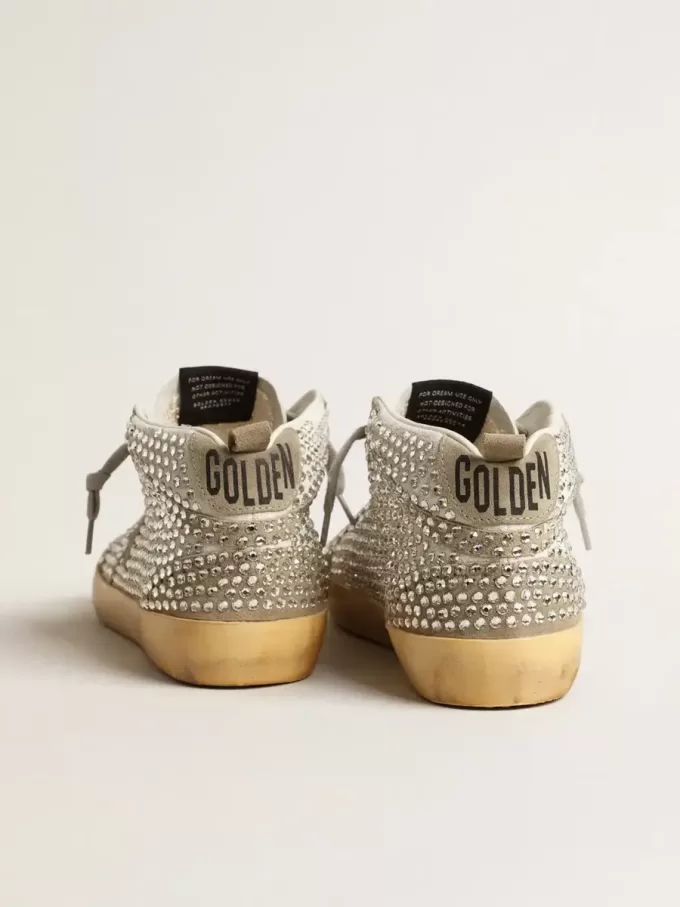 Mid Star für Damen aus weißem und taubengrauem Wildleder mit Swarovski-Kristallen