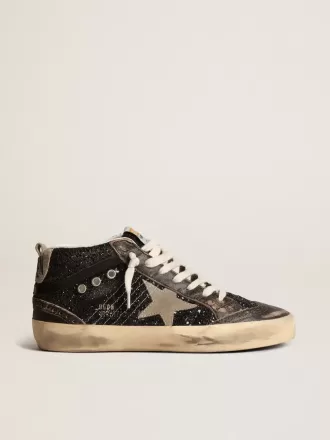 Mid Star für Damen in Schwarz mit Glitzer, taubengrauem Wildleder-Stern und Fersenlasche Mid Star für Damen in Schwarz mit Glitzer, taubengrauem Wildleder-Stern und Fersenlasche