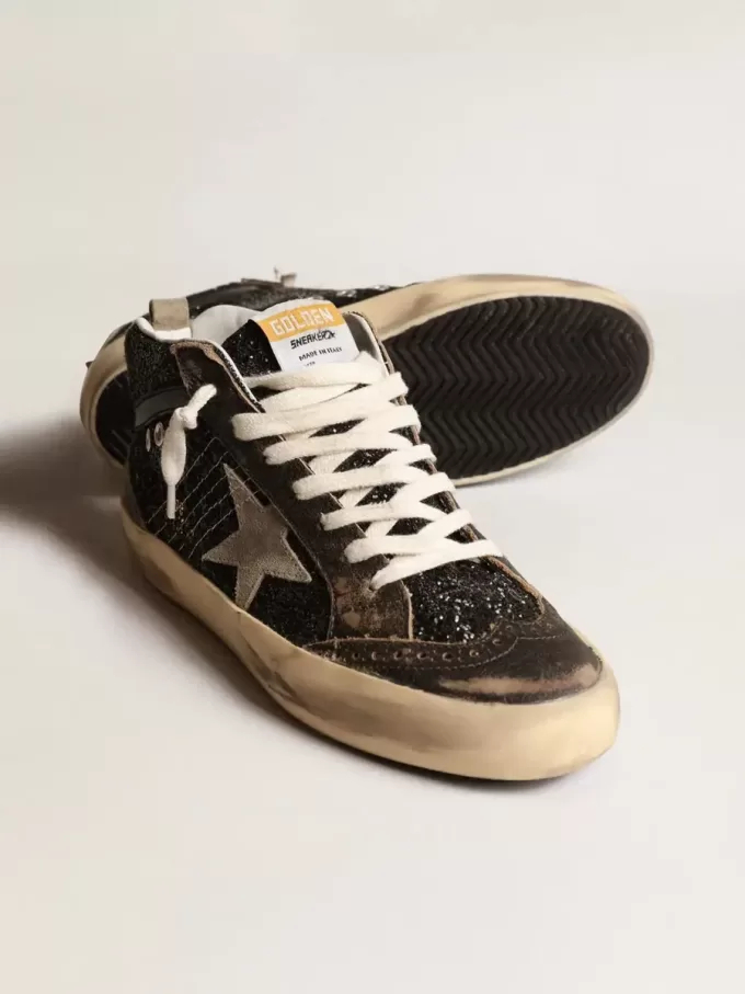 Mid Star für Damen in Schwarz mit Glitzer, taubengrauem Wildleder-Stern und Fersenlasche Mid Star für Damen in Schwarz mit Glitzer, taubengrauem Wildleder-Stern und Fersenlasche