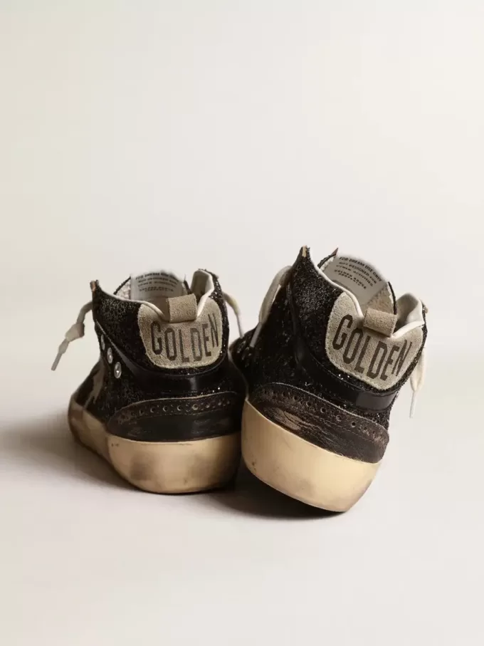 Mid Star für Damen in Schwarz mit Glitzer, taubengrauem Wildleder-Stern und Fersenlasche Mid Star für Damen in Schwarz mit Glitzer, taubengrauem Wildleder-Stern und Fersenlasche
