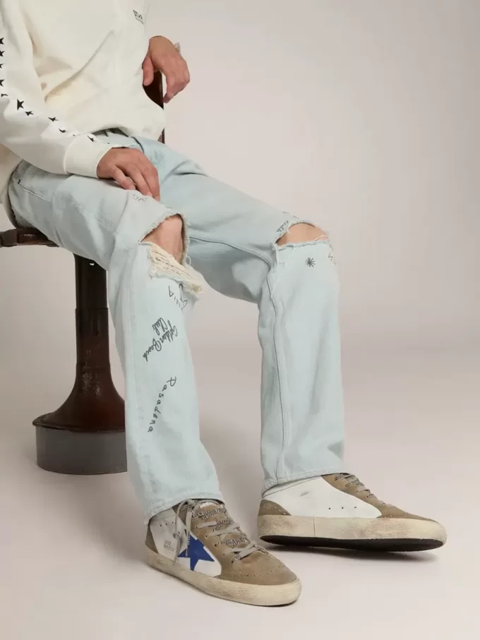 Mid Star für Herren mit blauem Lederstern und taubengrauen Wildledereinsätzen