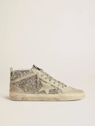 Mid Star in Silberglitter mit eisgrauem Wildlederstern und Blitz