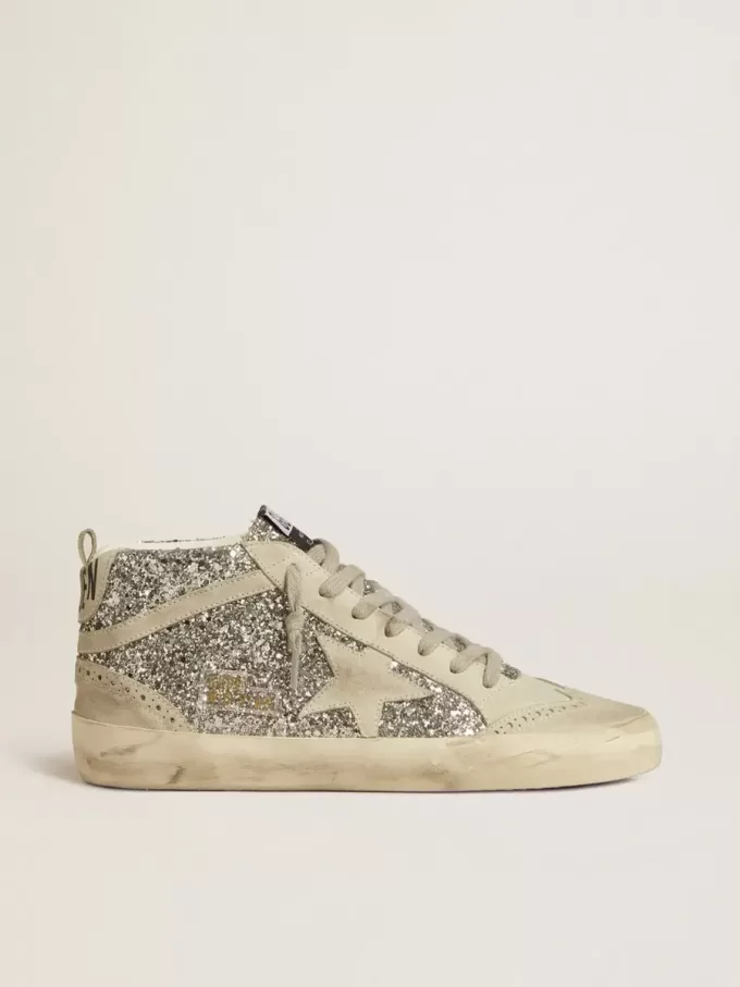Mid Star in Silberglitter mit eisgrauem Wildlederstern und Blitz