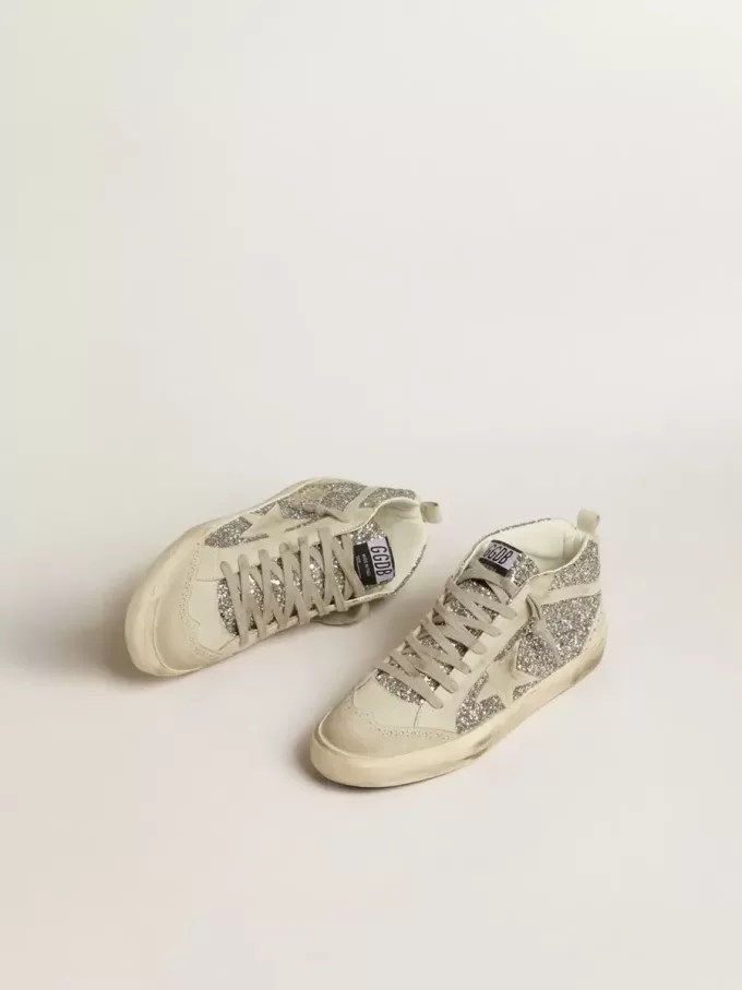 Mid Star in Silberglitter mit eisgrauem Wildlederstern und Blitz