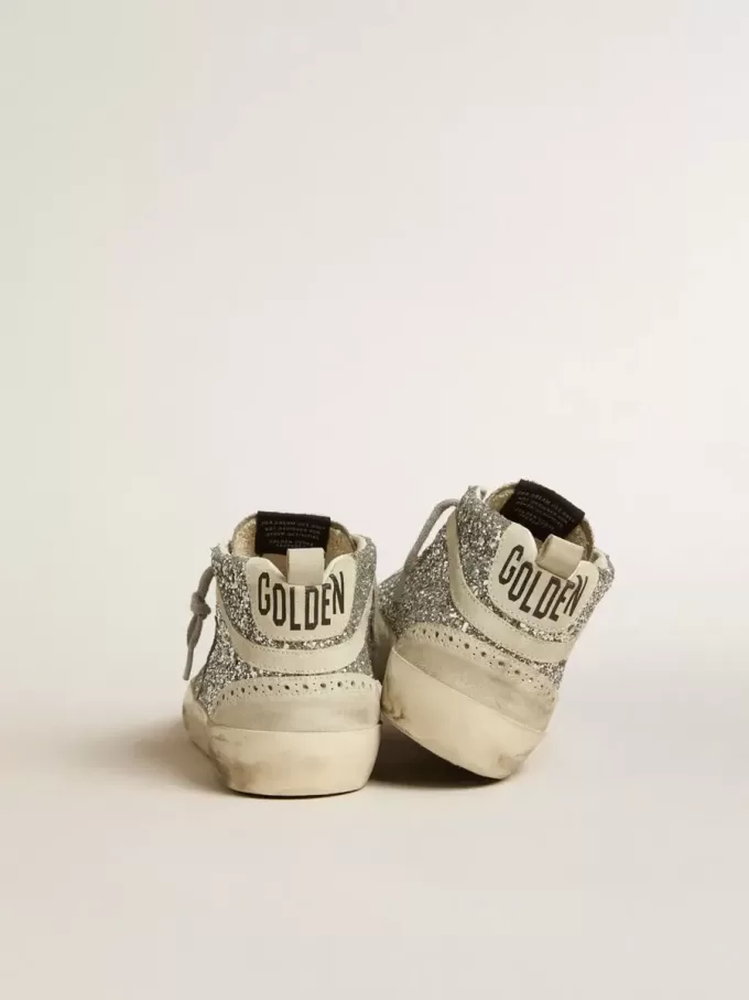 Mid Star in Silberglitter mit eisgrauem Wildlederstern und Blitz