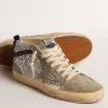 Mid Star in Silberglitzer mit Wildlederstern und schwarzem Flash