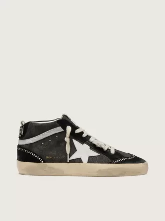 Mid Star LTD aus schwarzem Denim mit Wildledereinsätzen und Swarovski-Kristallen