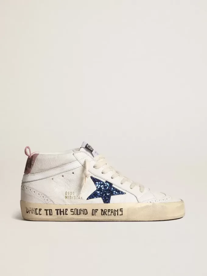 Mid Star mit blauem Glitzerstern und rosa Wildleder-Fersenlasche Mid Star mit blauem Glitzerstern und rosa Wildleder-Fersenlasche