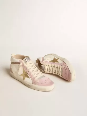 Mid Star mit goldenem Lederstern und rosa Wildleder-Flash mit Perlen Mid Star mit goldenem Lederstern und rosa Wildleder-Flash mit Perlen