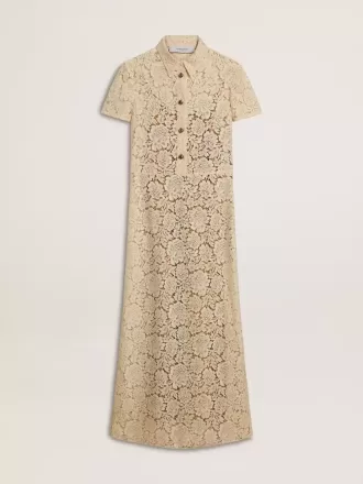 Midi-Kleid für Damen aus cremefarbener, transparenter Spitze