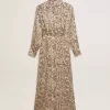 Midi-Kleid für Damen aus Seidenmischung mit Blumenmuster