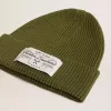 Militärgrüne Baumwollmütze mit appliziertem Label auf der Vorderseite Militärgrüne Baumwollmütze mit appliziertem Label auf der Vorderseite