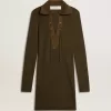 Militärgrünes Minikleid aus Wolle mit Lederdetails