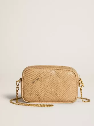 Mini Star Bag aus beigem Leder mit Schlangenprint