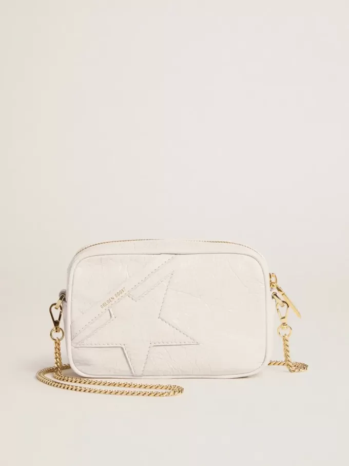Mini Star Bag aus butterweißem Leder mit Ton-in-Ton-Stern