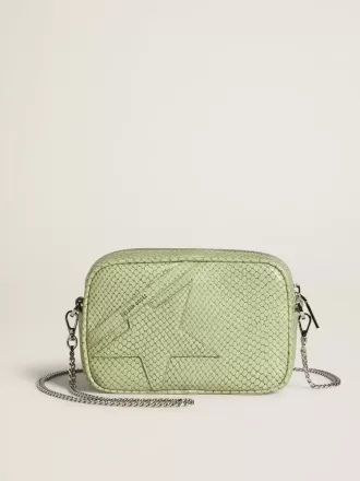 Mini Star Bag aus hellgrünem Leder mit Schlangenprint
