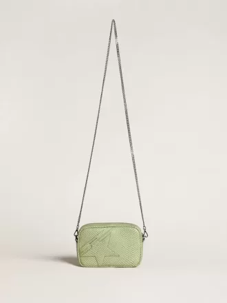 Mini Star Bag aus hellgrünem Leder mit Schlangenprint