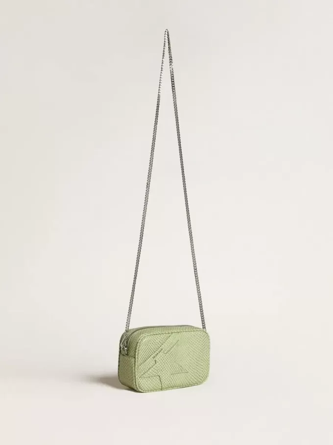 Mini Star Bag aus hellgrünem Leder mit Schlangenprint