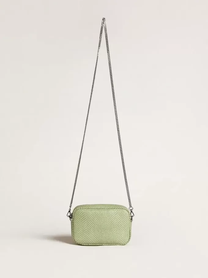 Mini Star Bag aus hellgrünem Leder mit Schlangenprint