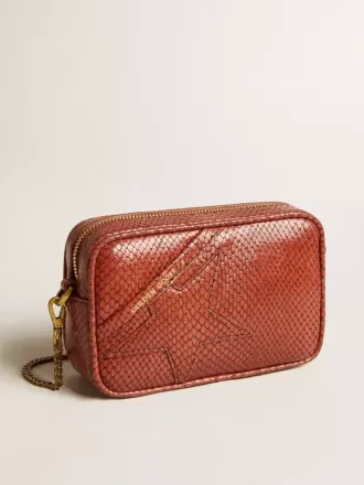 Mini Star Bag aus rostfarbenem Leder mit Schlangenprint