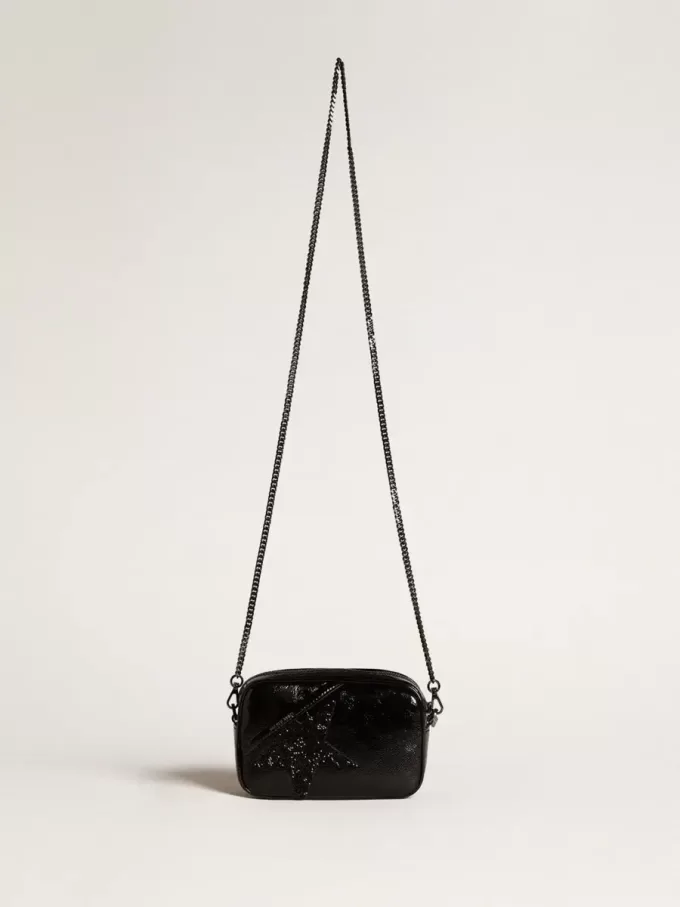 Mini Star Bag aus schwarzem Leder mit Swarovski-Kristallstern