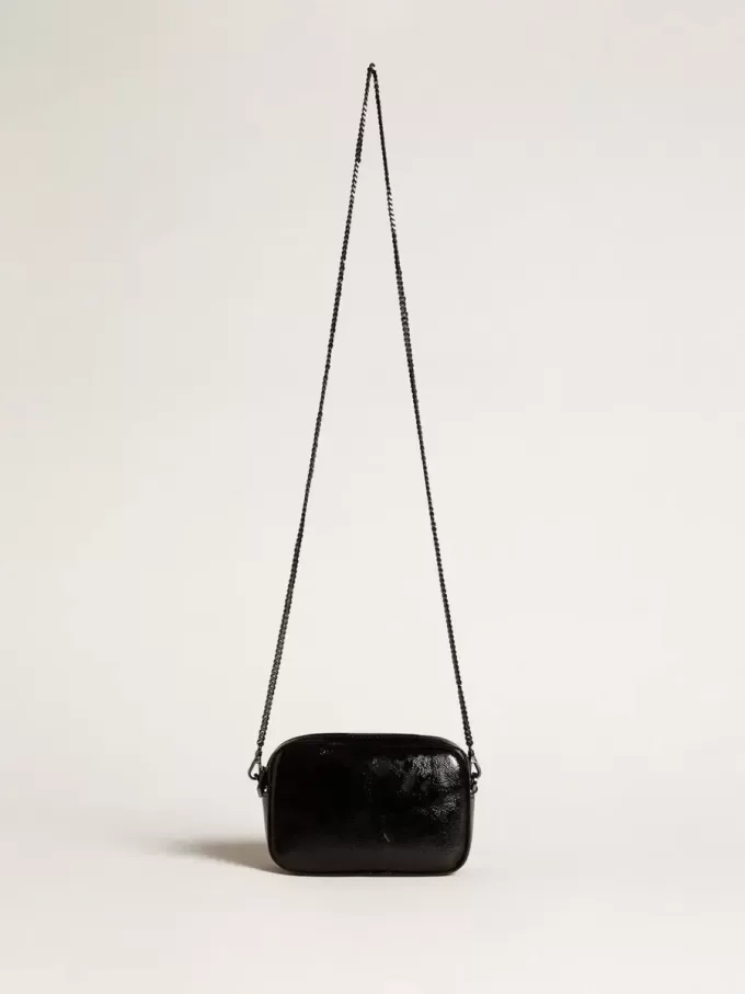 Mini Star Bag aus schwarzem Leder mit Swarovski-Kristallstern