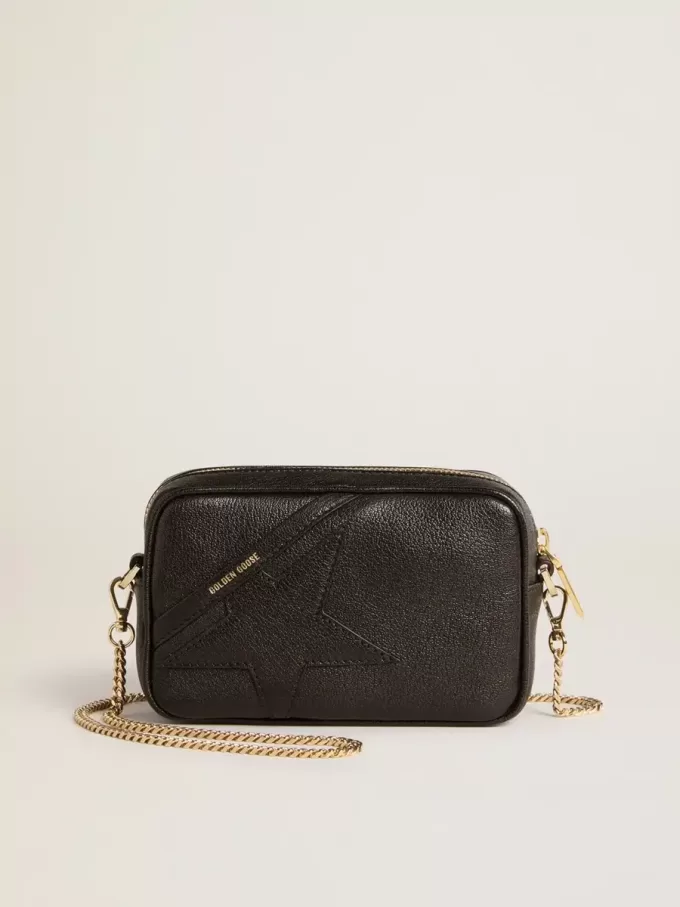 Mini Star Bag aus schwarzem Leder mit ton-in-ton Stern