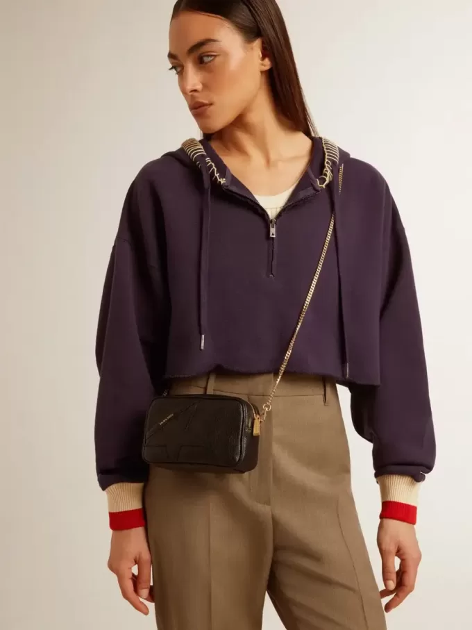 Mini Star Bag aus schwarzem Leder mit ton-in-ton Stern