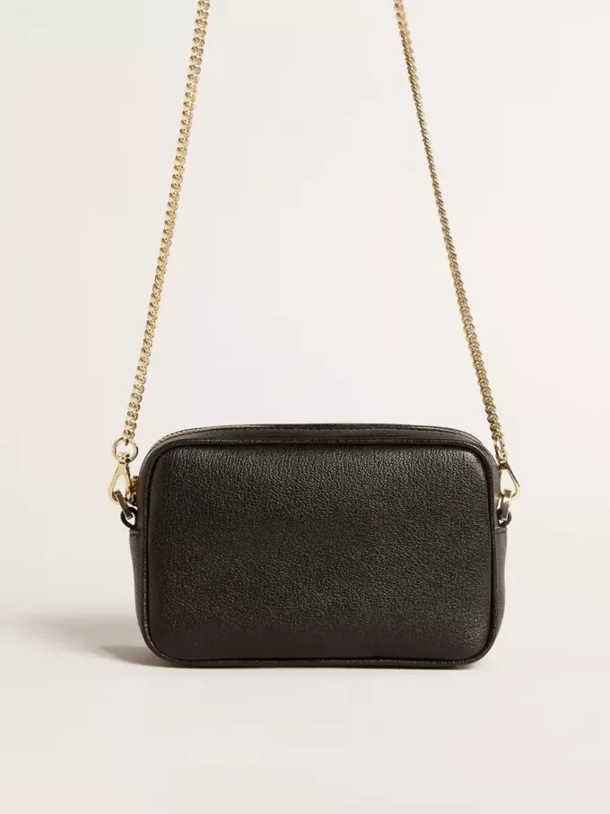 Mini Star Bag aus schwarzem Leder mit ton-in-ton Stern