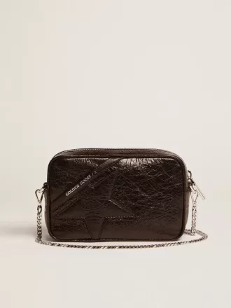 Mini Star Bag für Damen aus schwarzem Glanzleder mit farblich abgestimmtem Stern