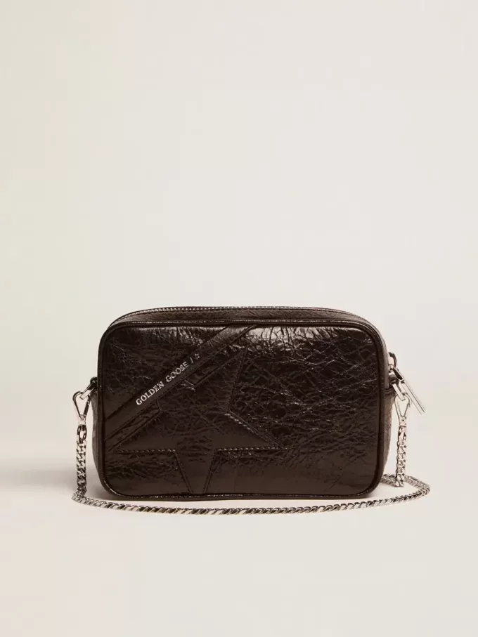 Mini Star Bag für Damen aus schwarzem Glanzleder mit farblich abgestimmtem Stern