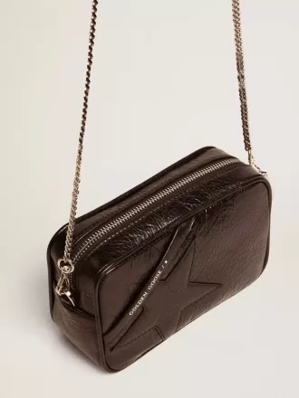 Mini Star Bag für Damen aus schwarzem Glanzleder mit farblich abgestimmtem Stern
