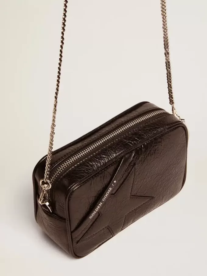 Mini Star Bag für Damen aus schwarzem Glanzleder mit farblich abgestimmtem Stern