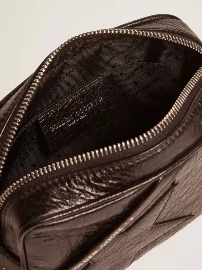 Mini Star Bag für Damen aus schwarzem Glanzleder mit farblich abgestimmtem Stern