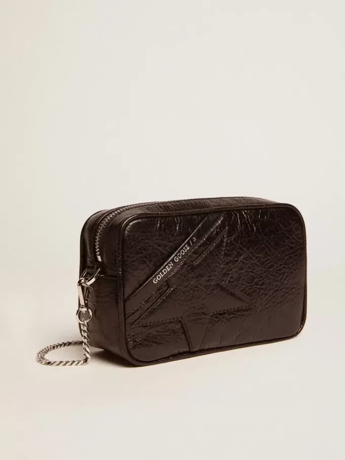 Mini Star Bag für Damen aus schwarzem Glanzleder mit farblich abgestimmtem Stern