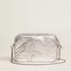 Mini Star Tasche für Damen aus silbernem laminiertem Leder mit Ton-in-Ton-Stern