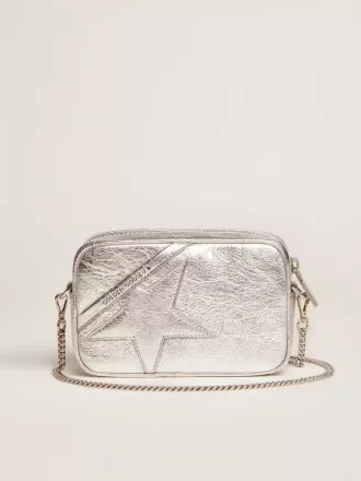 Mini Star Tasche für Damen aus silbernem laminiertem Leder mit Ton-in-Ton-Stern