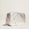 Mini Star Tasche für Damen aus silbernem laminiertem Leder mit Ton-in-Ton-Stern