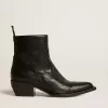 Niedrige Debbie-Stiefel aus schwarzem Leder mit Schlangenprint Niedrige Debbie-Stiefel aus schwarzem Leder mit Schlangenprint