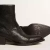 Niedrige Debbie-Stiefel aus schwarzem Leder mit Schlangenprint Niedrige Debbie-Stiefel aus schwarzem Leder mit Schlangenprint