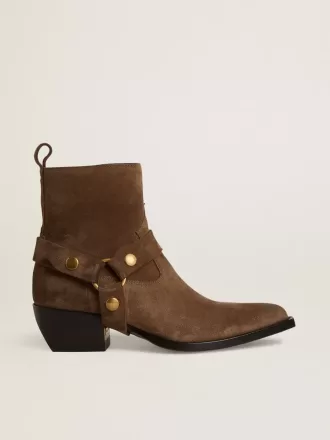 Niedrige Debbie-Stiefel aus taubengrauem Wildleder mit abnehmbarer Schnalle